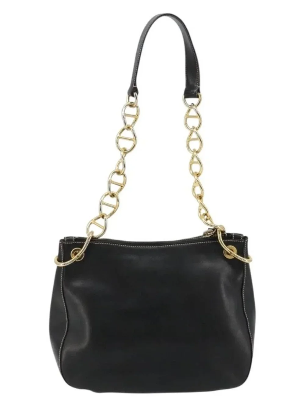 PRADA Chain Shoulder Bag Leather Black Gold Auth